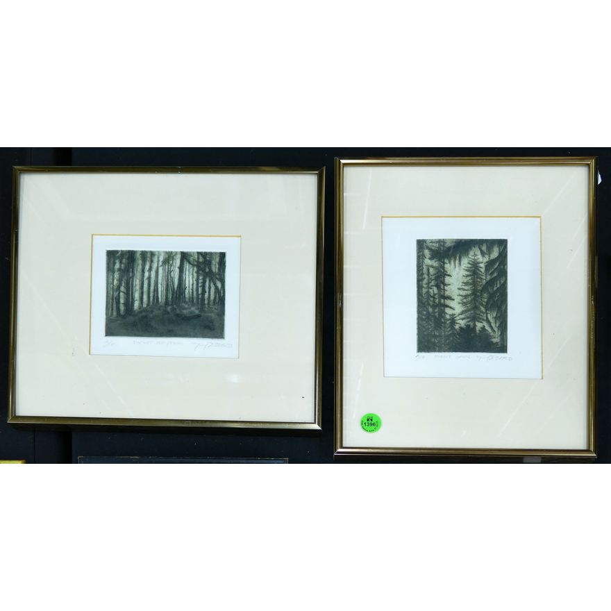 2pc Forest Gothic & Rhythm Signed Small Etchings