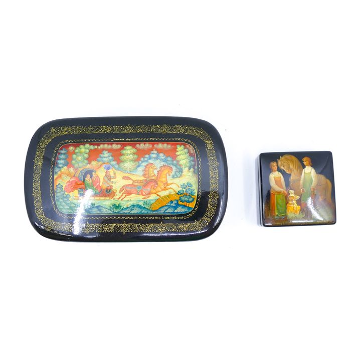 2pc USSR Lacquered Boxes Largest 5.25''