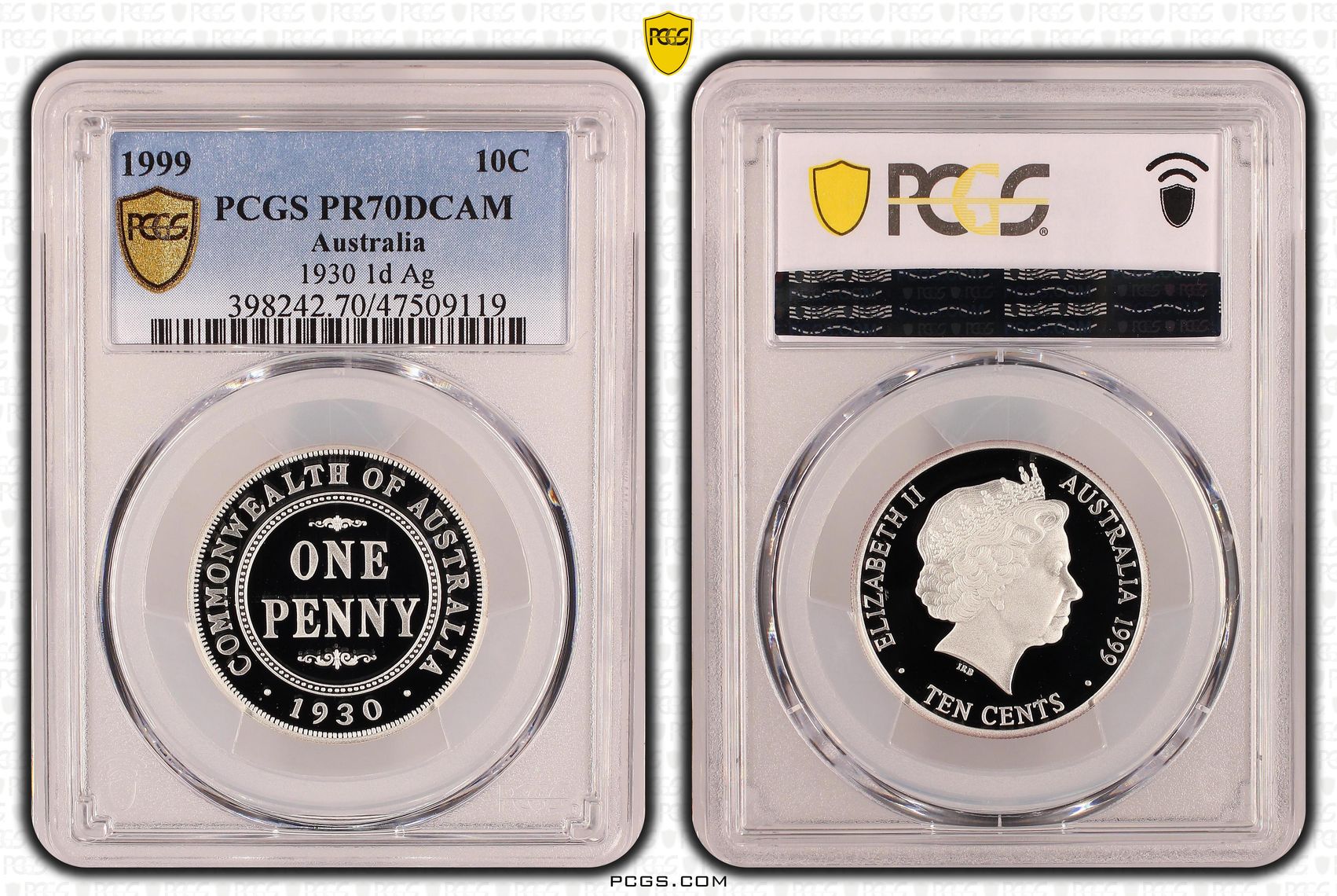 Elizabeth II, 1930 1d Ag, Ten Cent, 1999, PCGS PR70DCAM