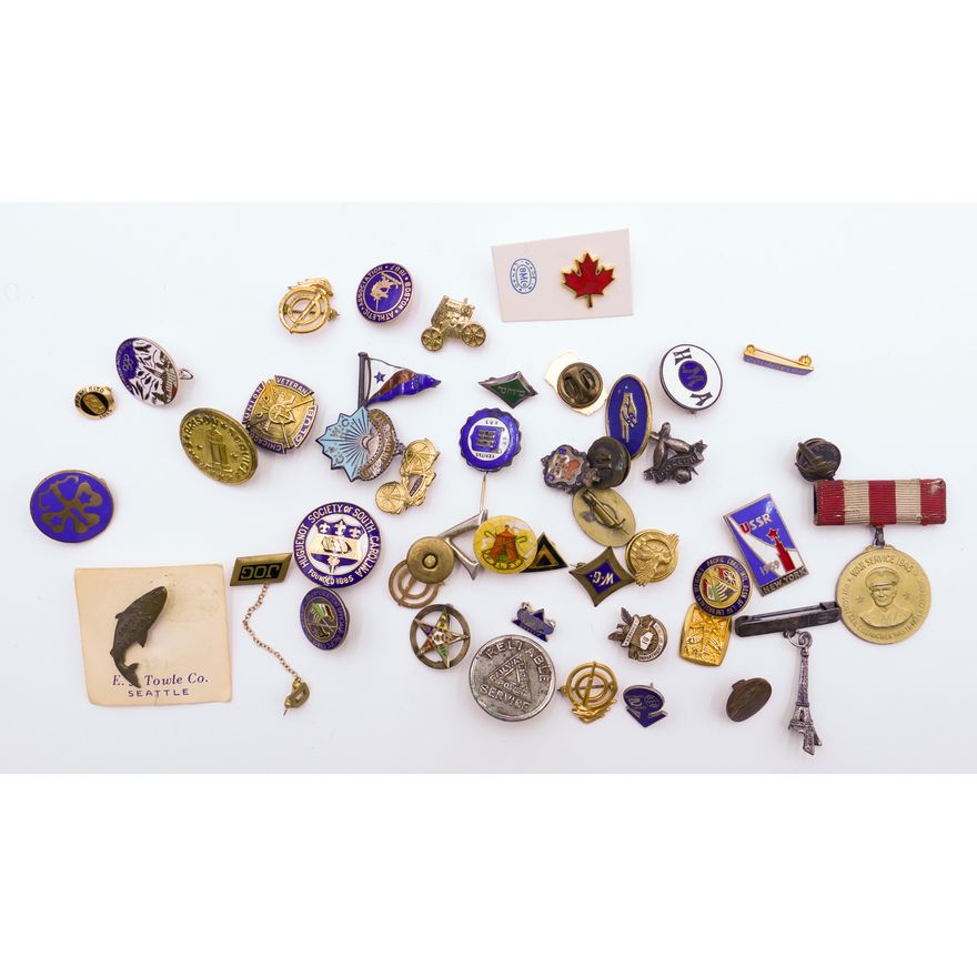 Box Old Misc. Fraternal Pins - Some 10k Gold