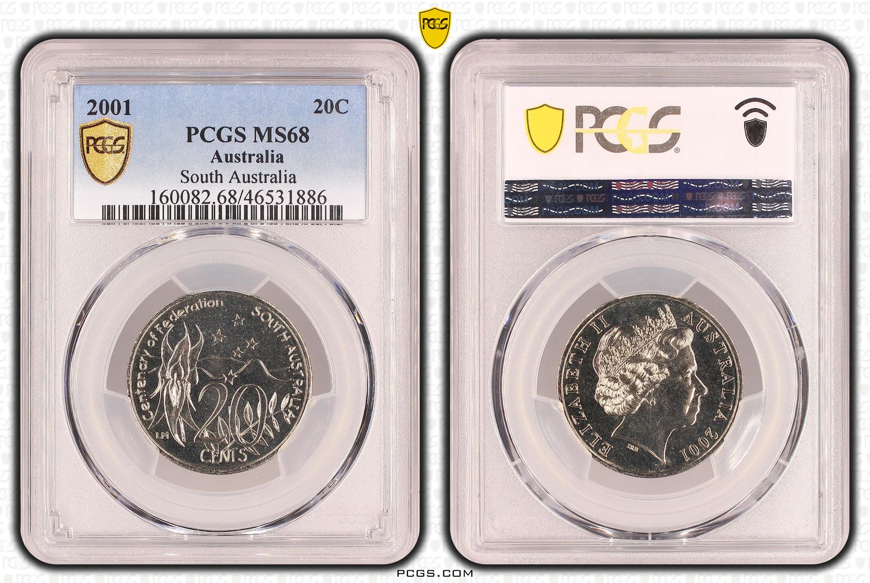 South Australia, Twenty Cent, 2001 POP Report 20/0, PCGS MS 68