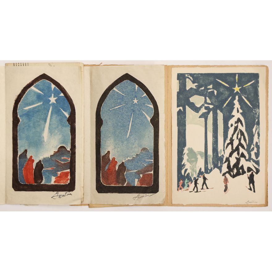 3pc Paul Morgan Gustin ''Christmas'' Color Woodcuts
