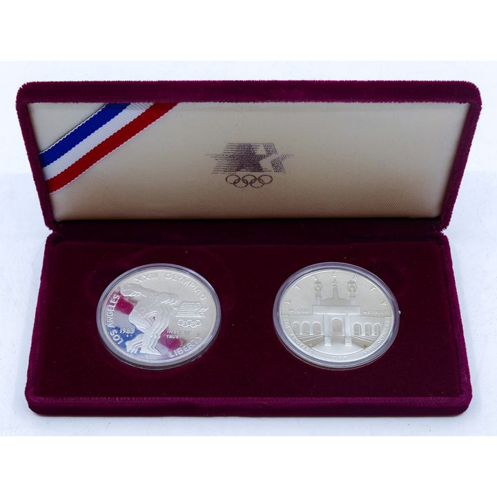 US 1983 & 1984 Olympic 90% Silver Proof Coin Set in Case