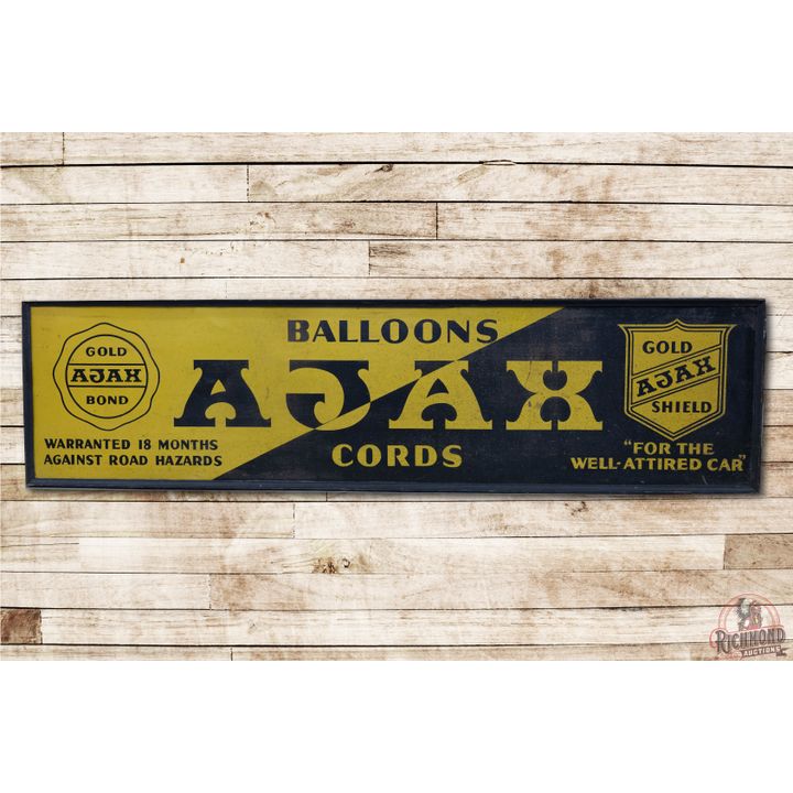 6' Ajax Balloons Cords "For the Well-Attired Car" Single Sided Tin Sign & Wooden Frame TAC 7.9