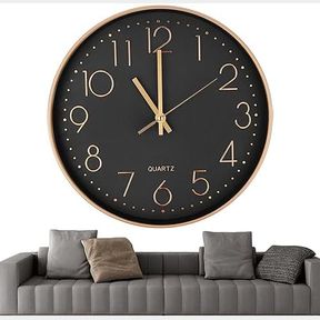 Modern Quartz Silent Without Ticking Noise Wall Clock 30cm Black and Gold 30 cm |