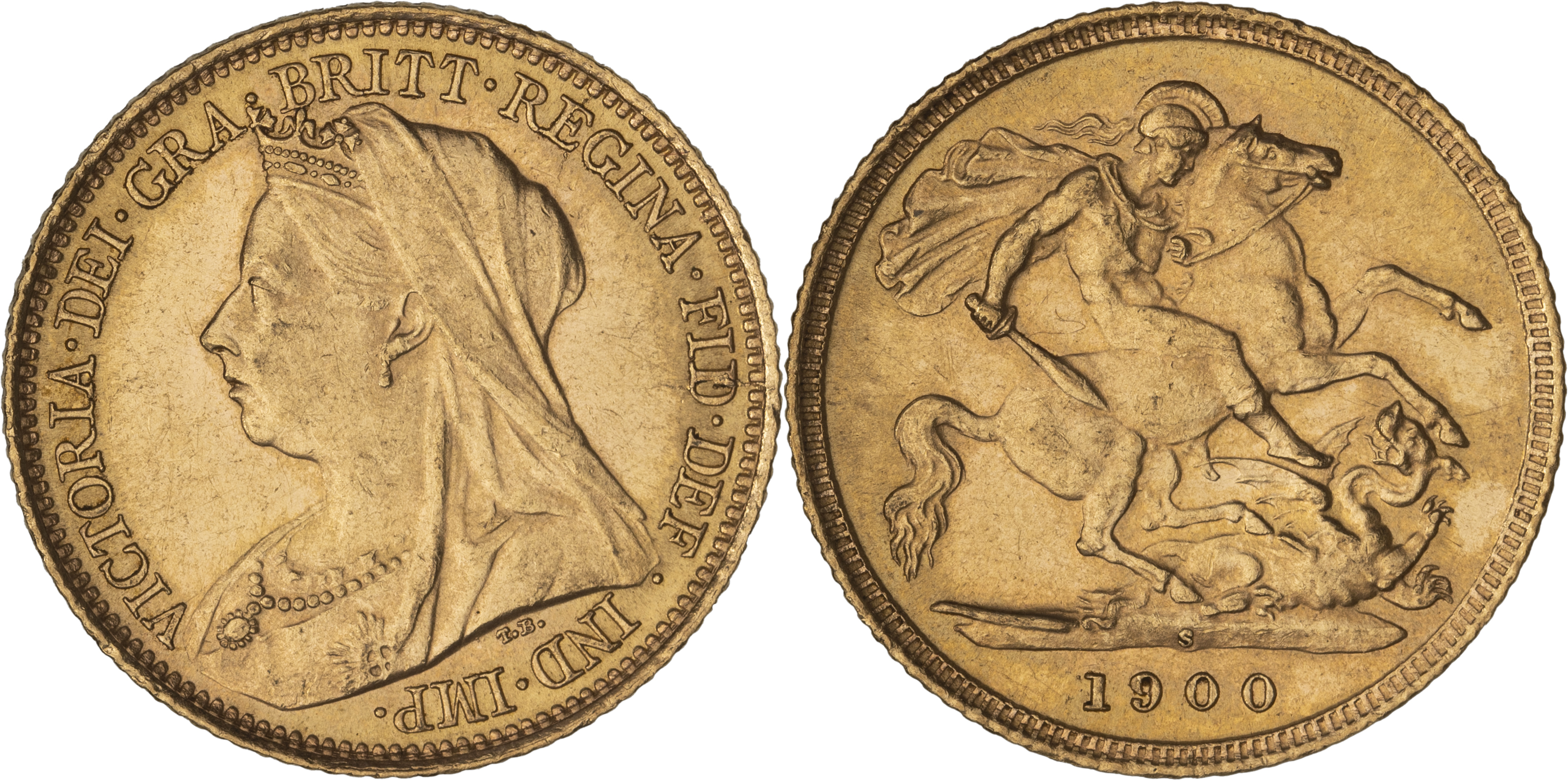 Victoria, St George Reverse - Veiled Head, Half Sovereign, 1900-S, UNC