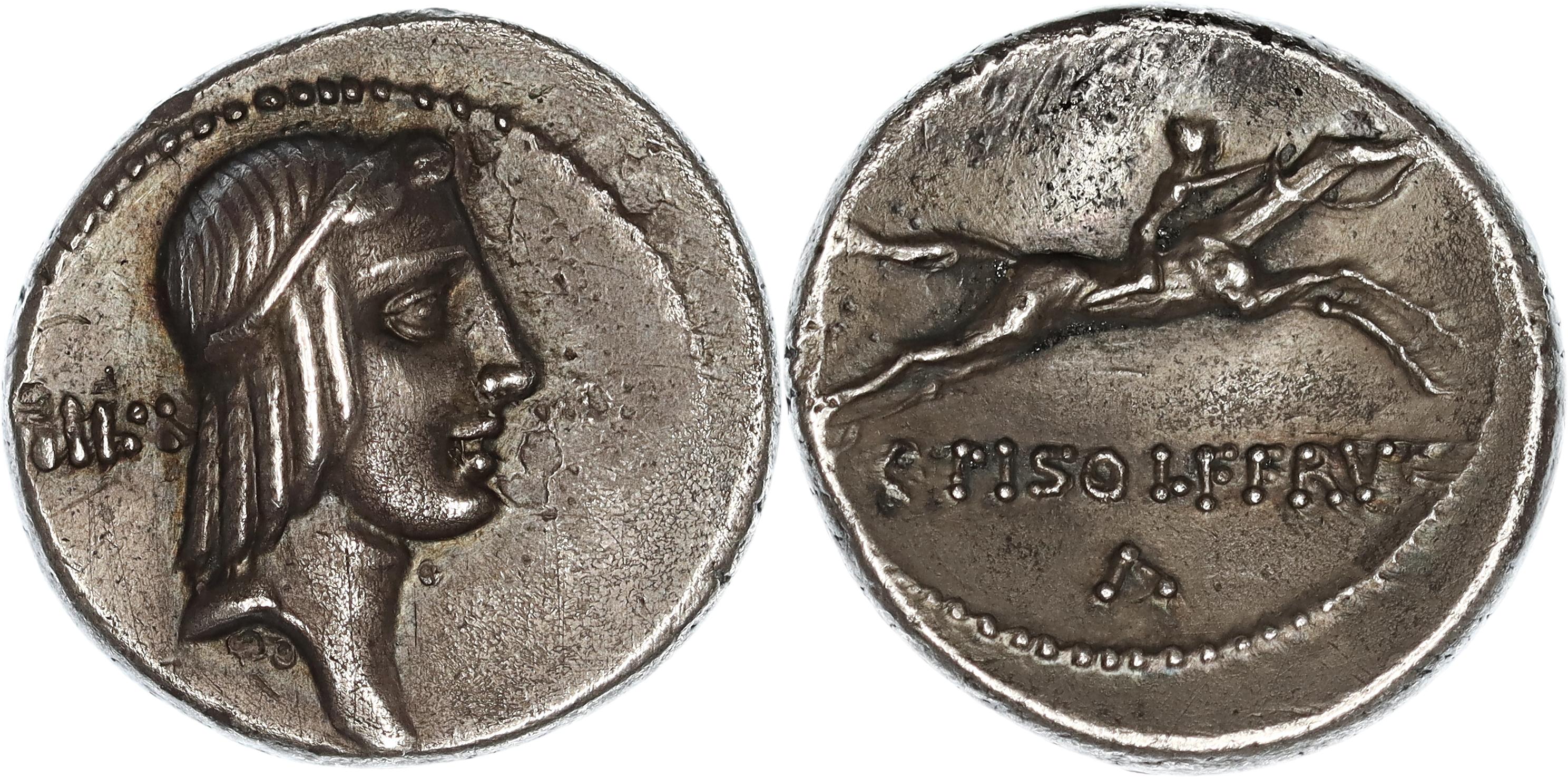 Roman Republic, C. Calpurnius Piso L.f. L.n. Frugi, Silver Denarius, 67 BC, VF