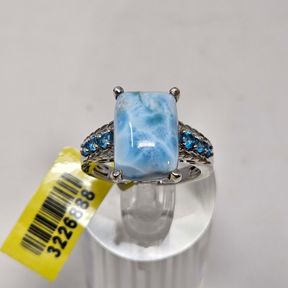 Chuck Clemency Sterling Silver Larimar Aquamarine Ring Size 7 - NEW
