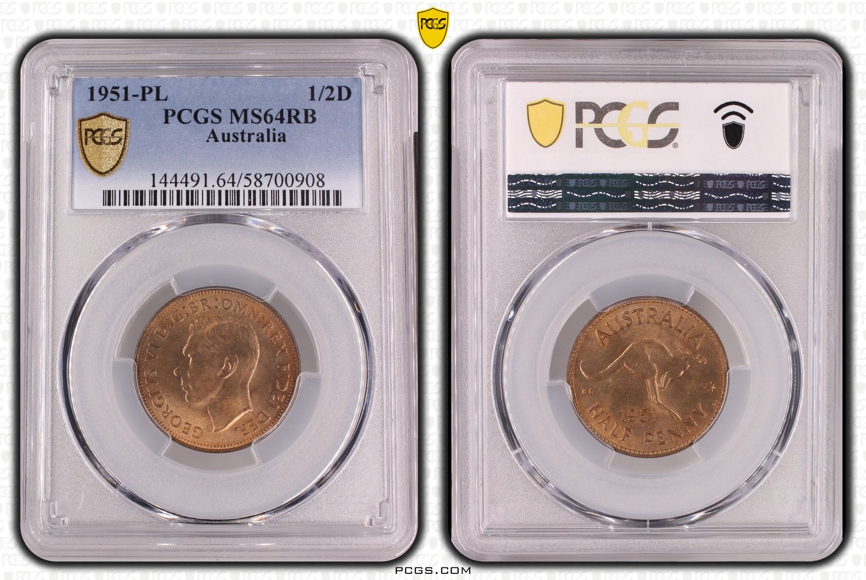 George VI, Halfpenny, 1951-PL, PCGS MS64RB
