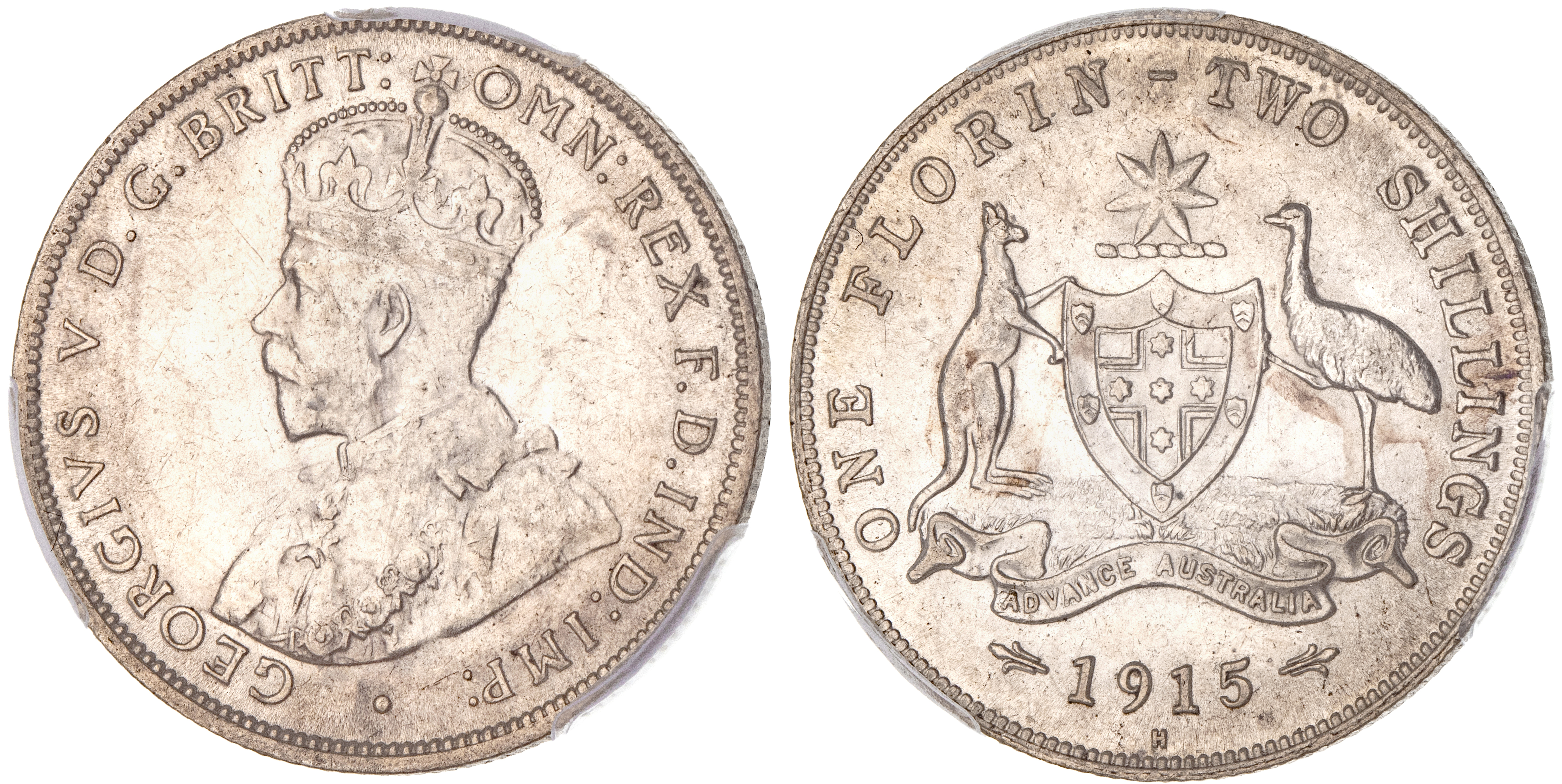George V, Florin, 1915-H, PCGS MS 62