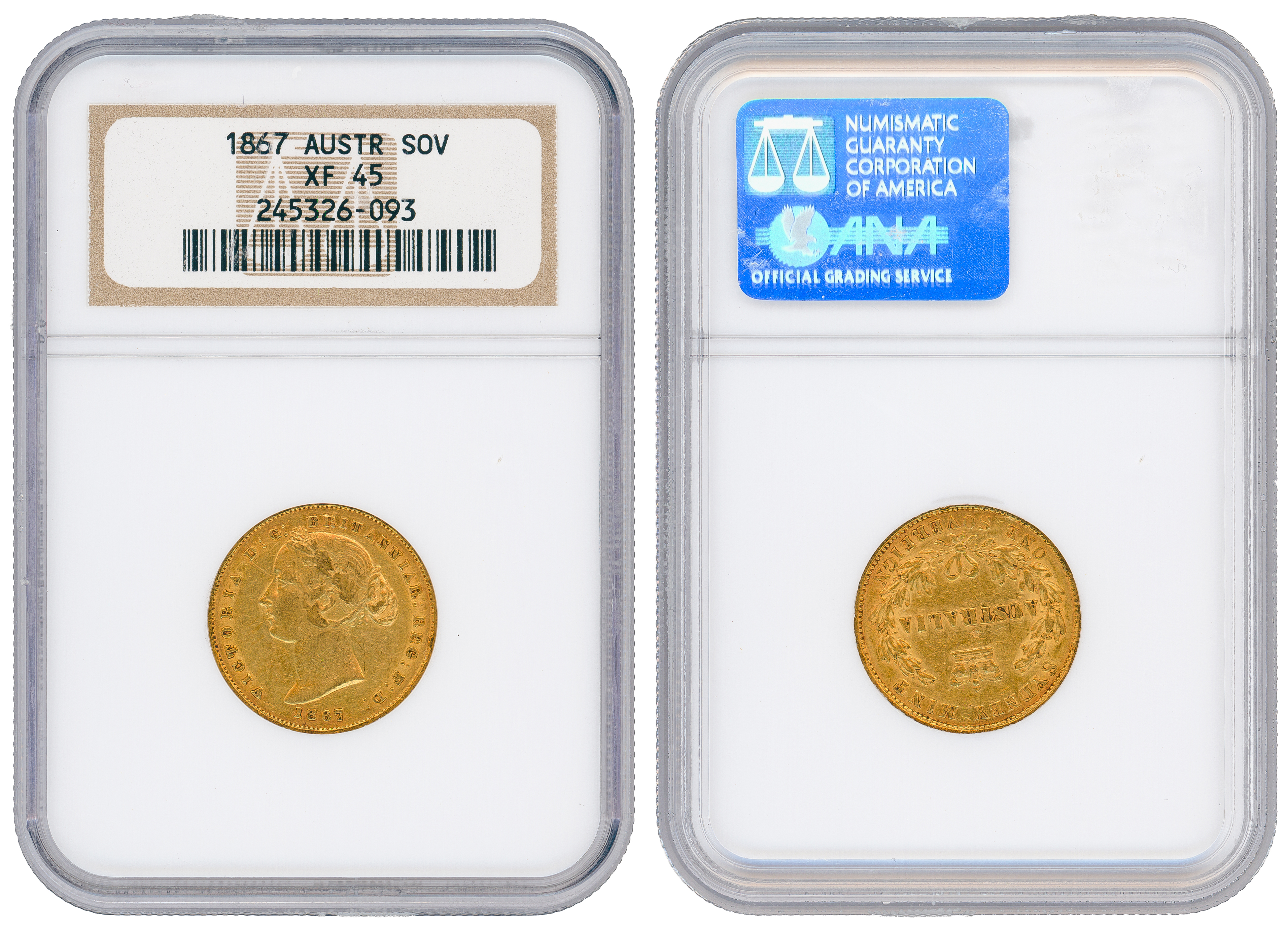 57 · Victoria, Sydney Mint - Type 2, Sovereign, 1867, NGC XF45