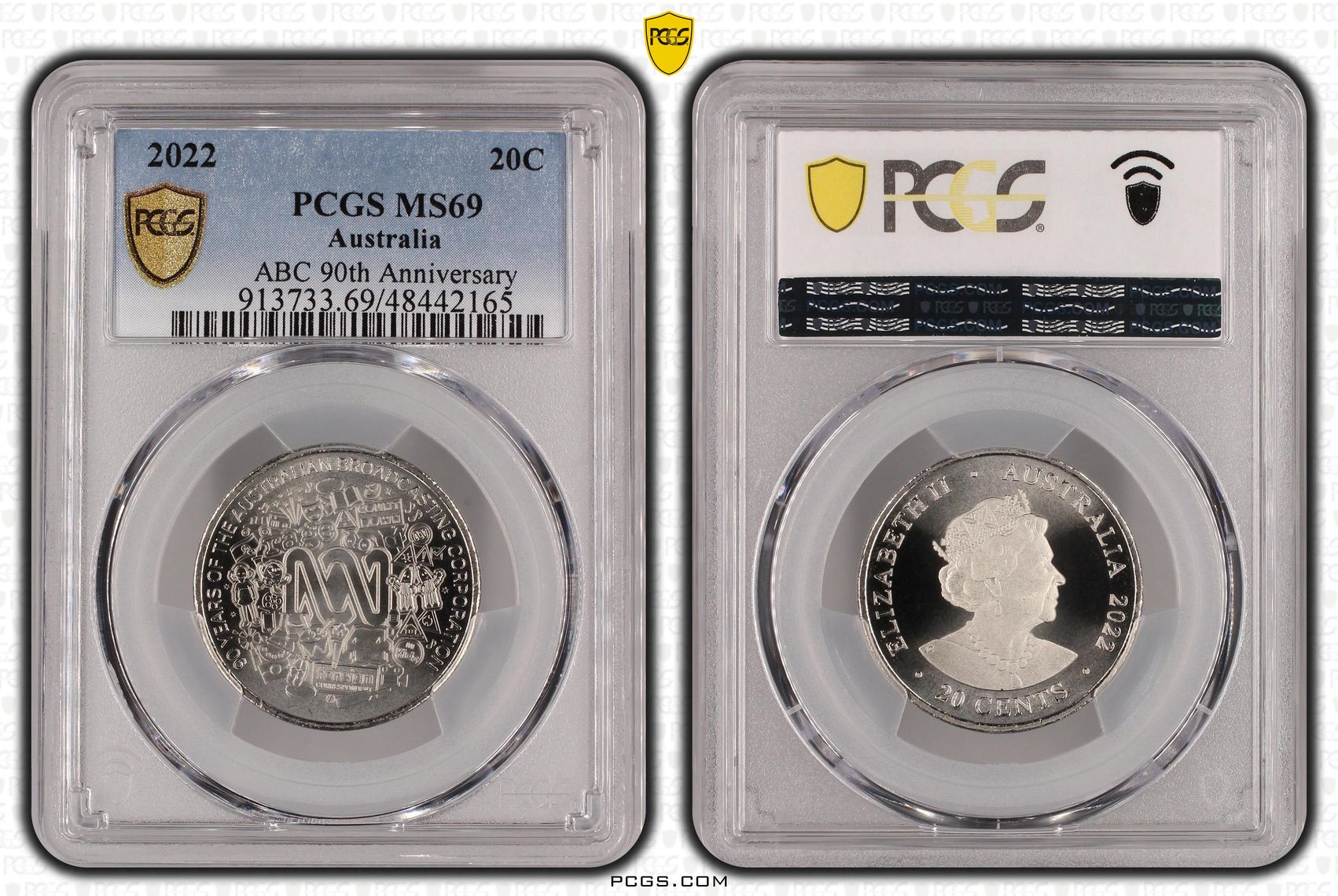 ABC 90th Anniversary, Twenty Cent, 2022, PCGS MS69