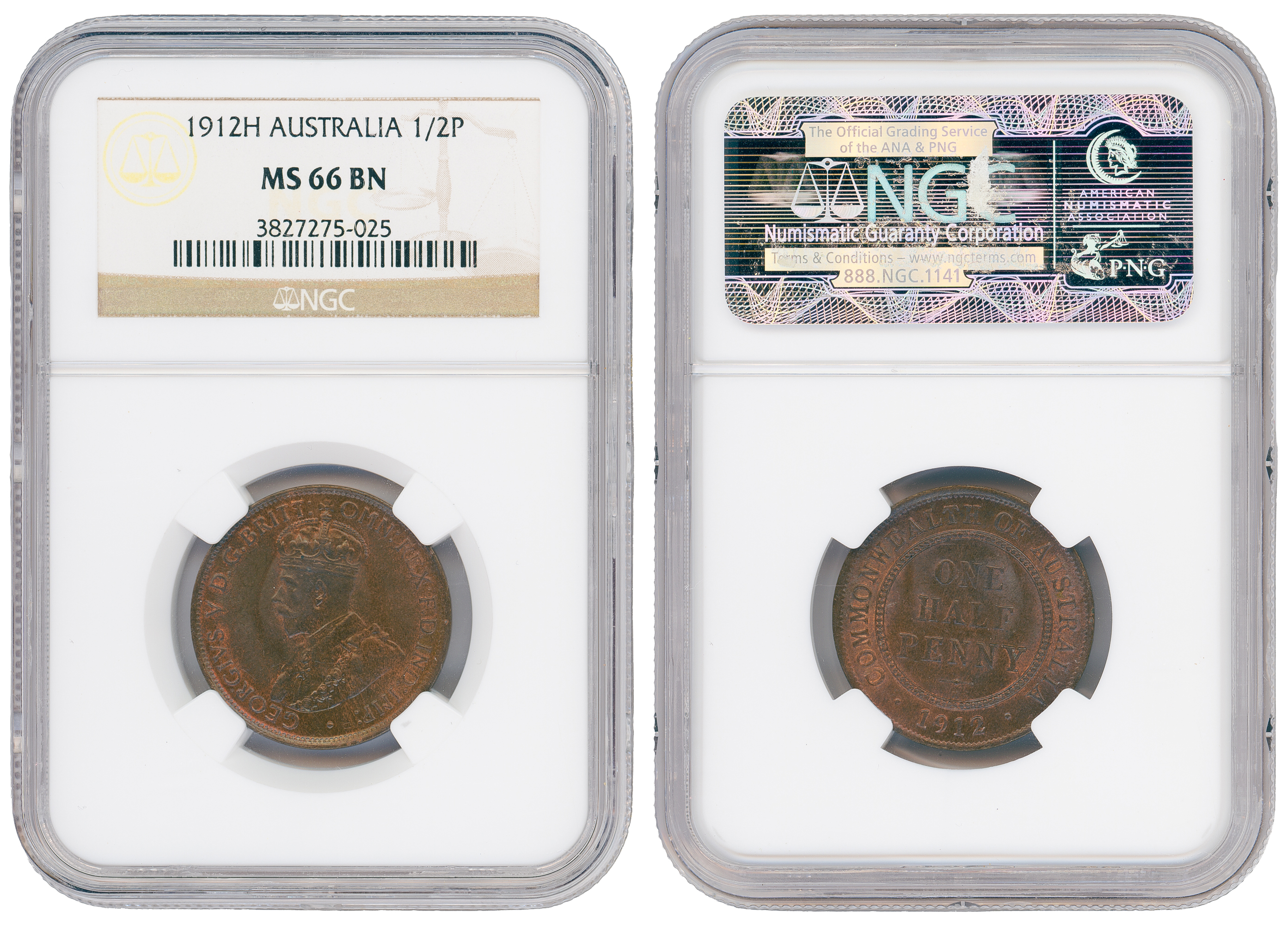 George V, Halfpenny, 1912-H, NGC MS66BN
