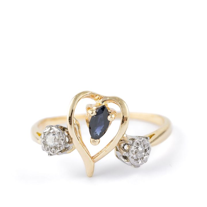 Sapphire & Old Cut Diamond Ring 18ct