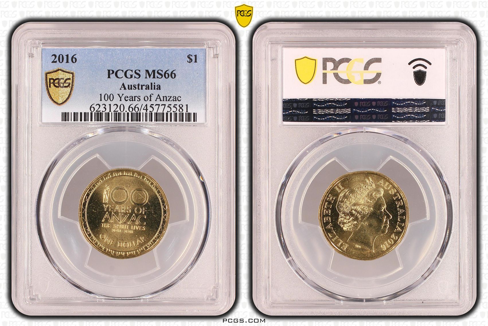 100 Years of Anzac , One Dollar, 2016, PCGS MS66
