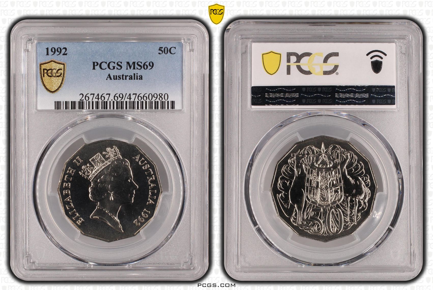 Elizabeth II, Pop 5/0, Fifty Cent, 1992, PCGS MS69