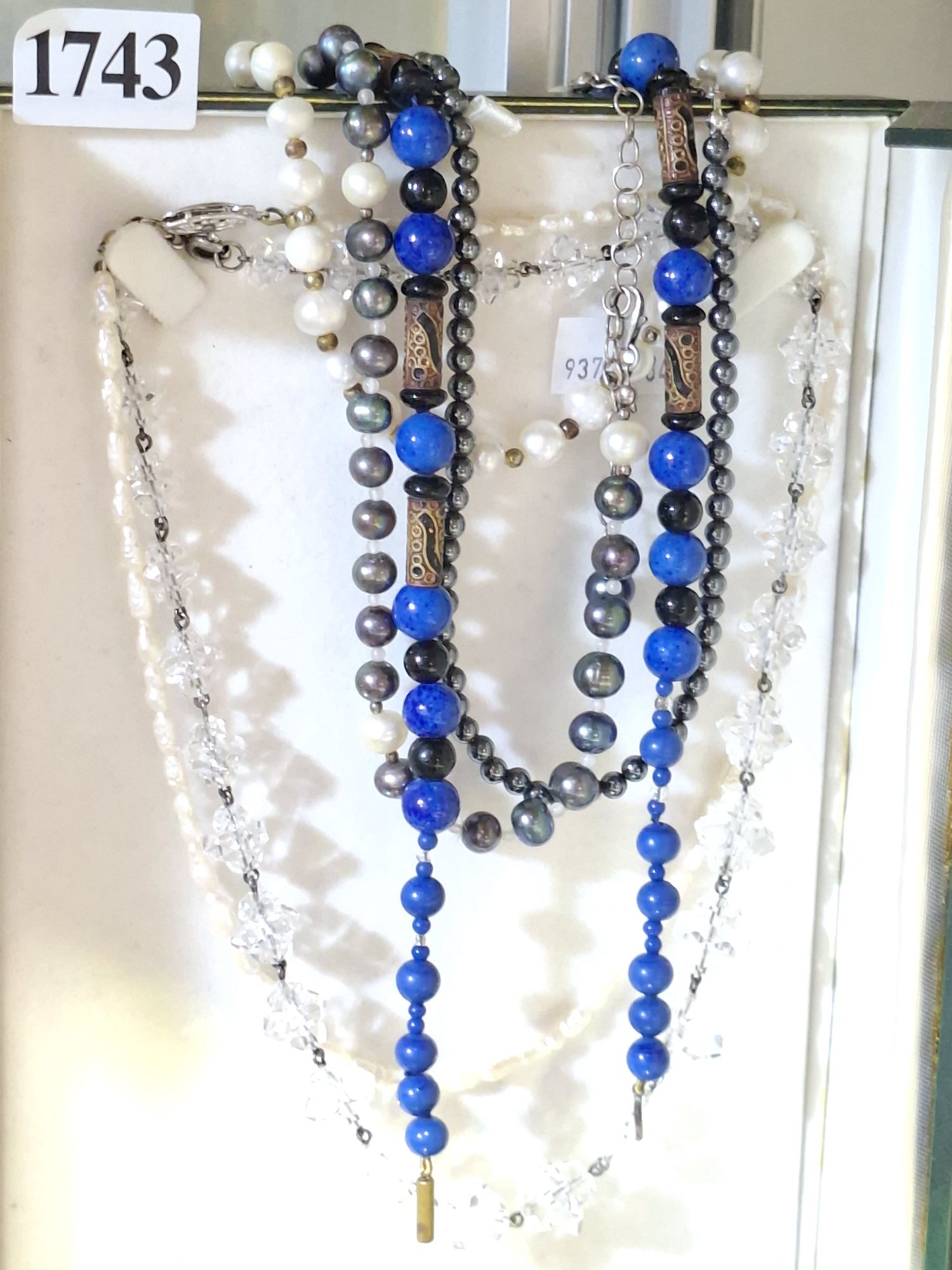 Pearl Crystal And Blue Bead Necklaces