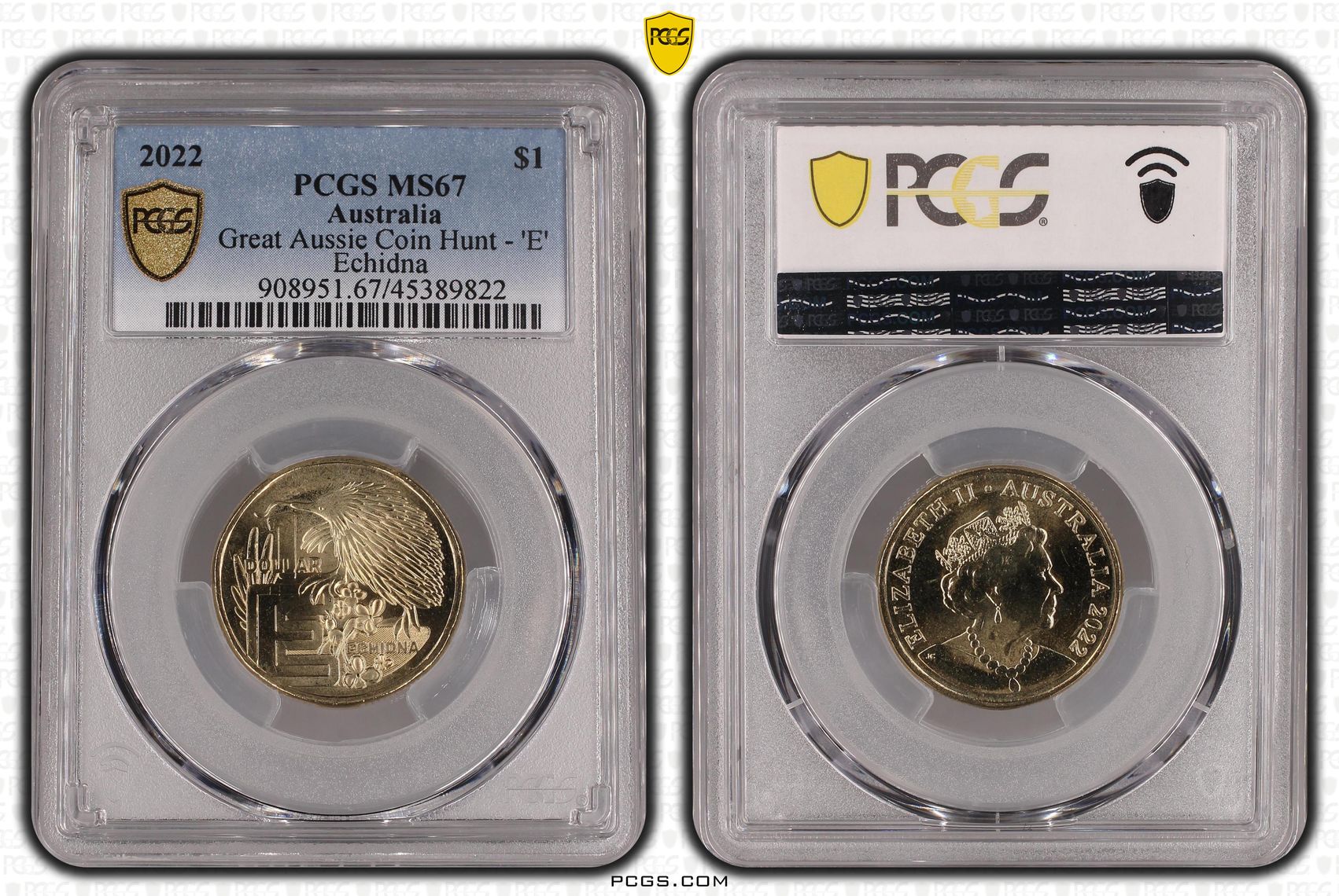 2022 Australia One Dollar, $1 Great Aussie Coin Hunt - 'E' PCGS - MS67 POP 1/0 -822