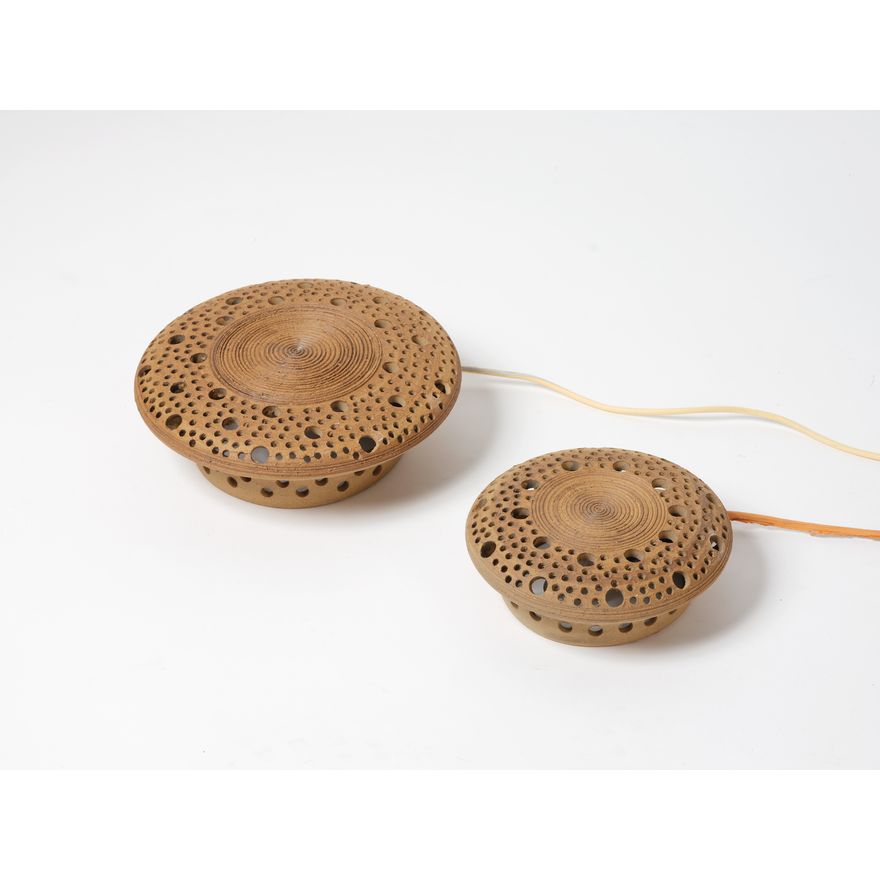 Two unusual 1960s matching stoneware wall lamps