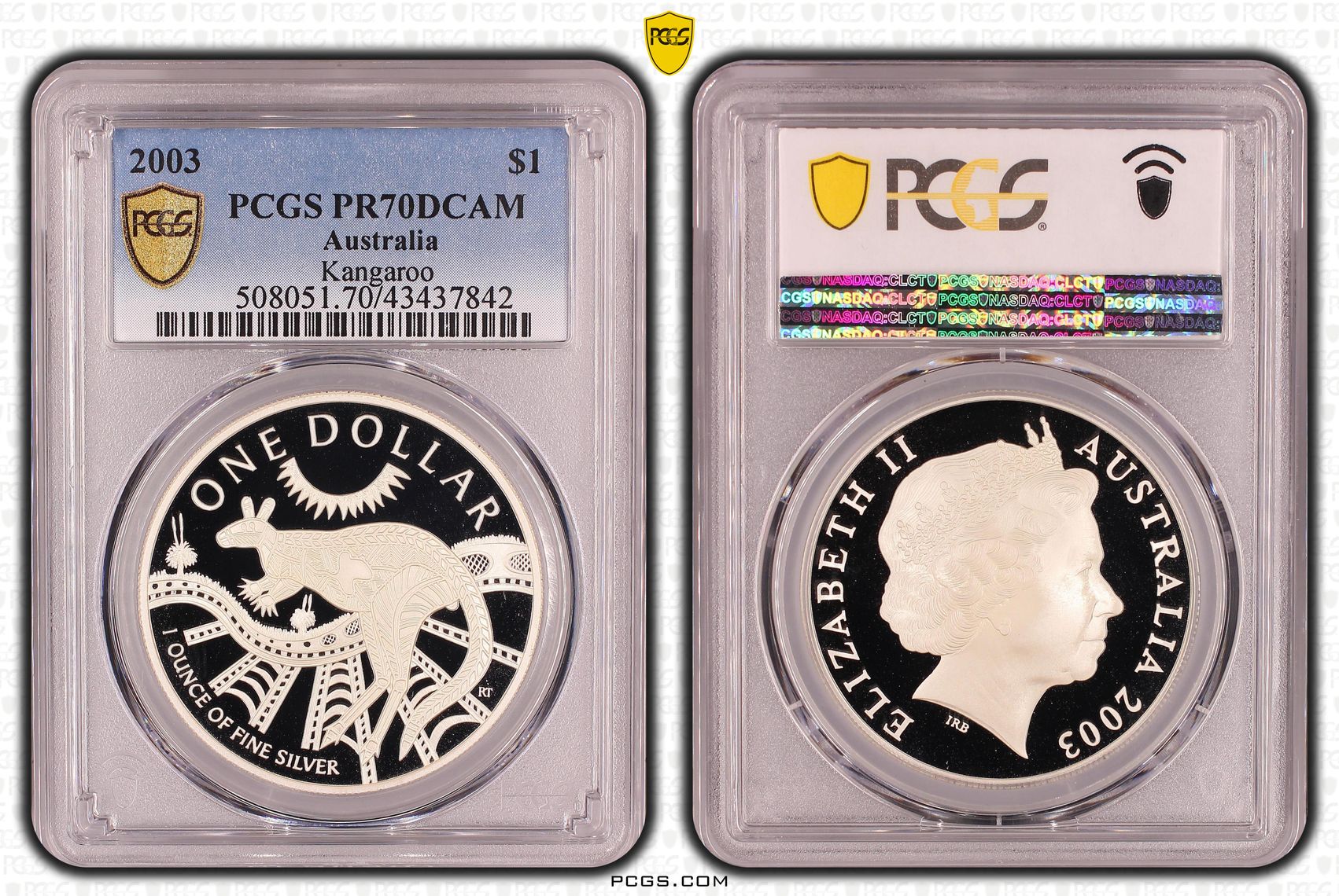 2003 Australia One Dollar, $1 Kangaroo PCGS - PR70DCAM POP 8/0 -842