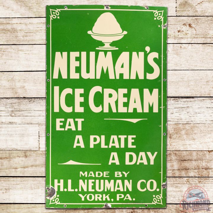 Neuman's Ice Cream "Eat a Plate a Day" York PA SS Porcelain Sign