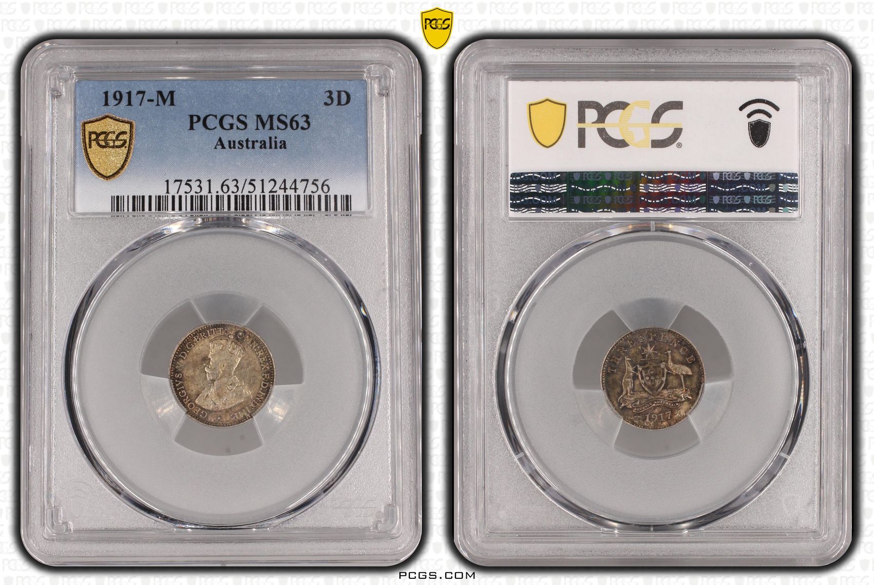 1917-M Australia Threepence PCGS MS63