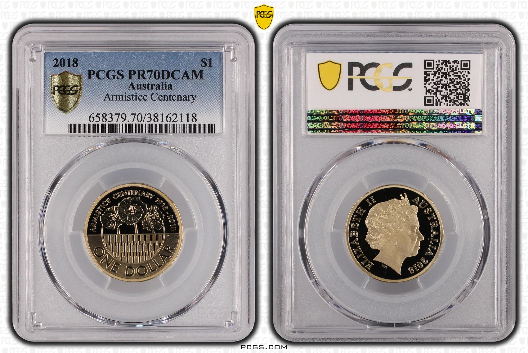 399 · 2018 Australia One Dollar, $1 Armistice Centenary PCGS - PR70DCAM POP 33/0 -118