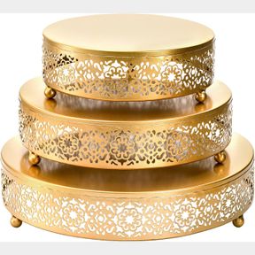 HEDUME 3 PACK CAKE STAND SET, ROUND CAKE STANDS, METAL DESSERT CUPCAKE PASTRY CANDY DISPLAY PLATE FOR WEDDING, EVENT, BIRTHDAY PAR