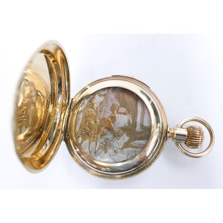 Mathey 14k Concealed Erotic Repeater Pocket Watch