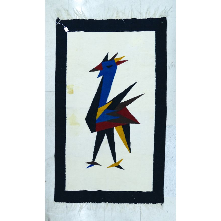 Old Peruvian Mid Century Bird Wood Rug 5'x3'