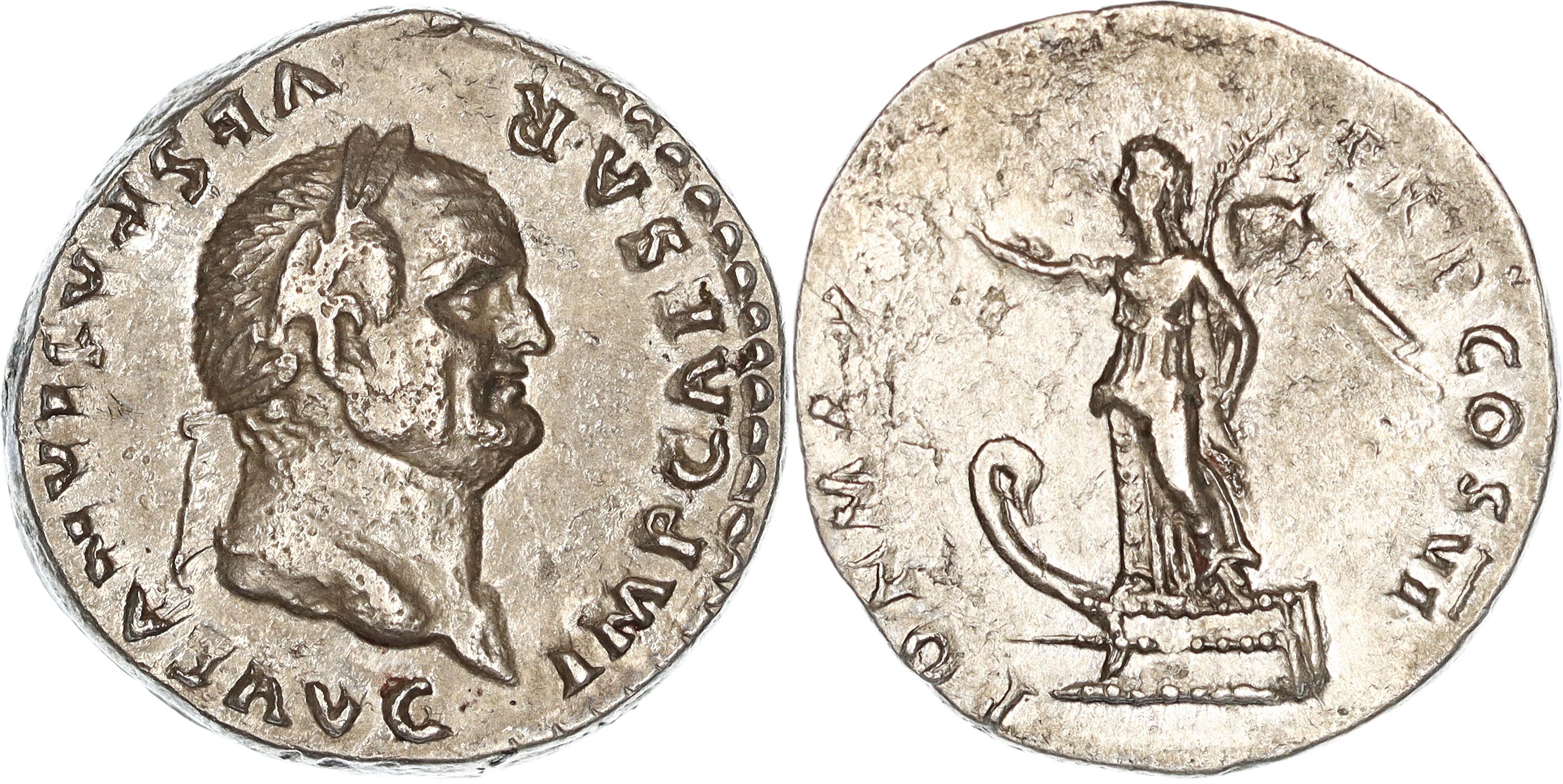 Roman Empire, Vespasian, Silver Denarius, 75 AD, VF