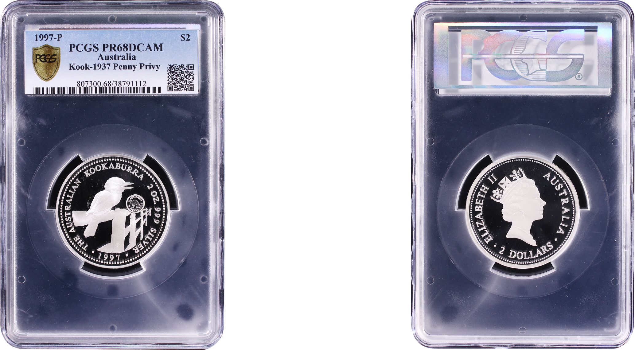 1997-P Australia Two Dollar, $2 Silver Proof Kook-1937 Penny Privy PCGS - PR68DCAM POP 1/0 -112