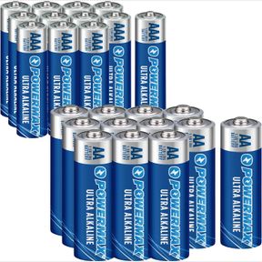 POWERMAX ALKALINE BATTERIES 24-COUNT COMBO PACK, (12 DOUBLE AA, 12 TRIPLE AAA), ULTRA LONG LASTING BATTERY, 10-YEAR SHELF LIFE, RE