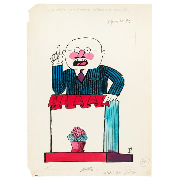 Jerzy Flisak | Ja, w swojej samokrytyce , nikogo nie oszczędzę, ilustracja do Szpilek Nr 20