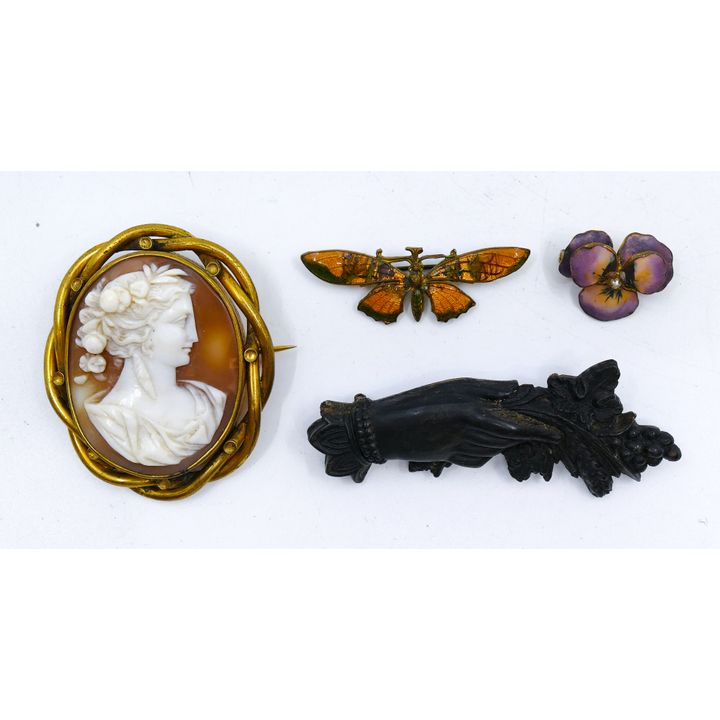 Box Victorian Cameo Brooch & Enameled Jewelry