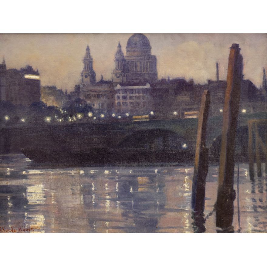 Manner of Claude Monet ''Night in London'' Oil on Canvas Framed 24''x30''