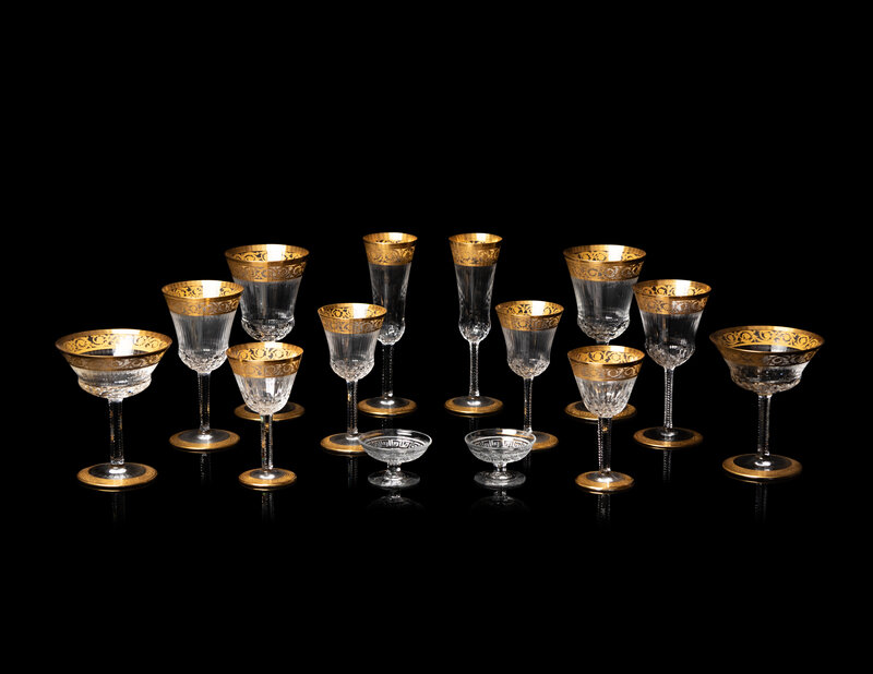 A Saint-Louis Gilt Decorated Cut Glass Stemware Service
