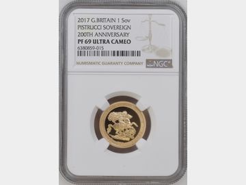 2017 ELIZABETH II PISTRUCCI 200TH ANNIVERSARY PROOF GOLD SOVEREIGN PF69 UCAM