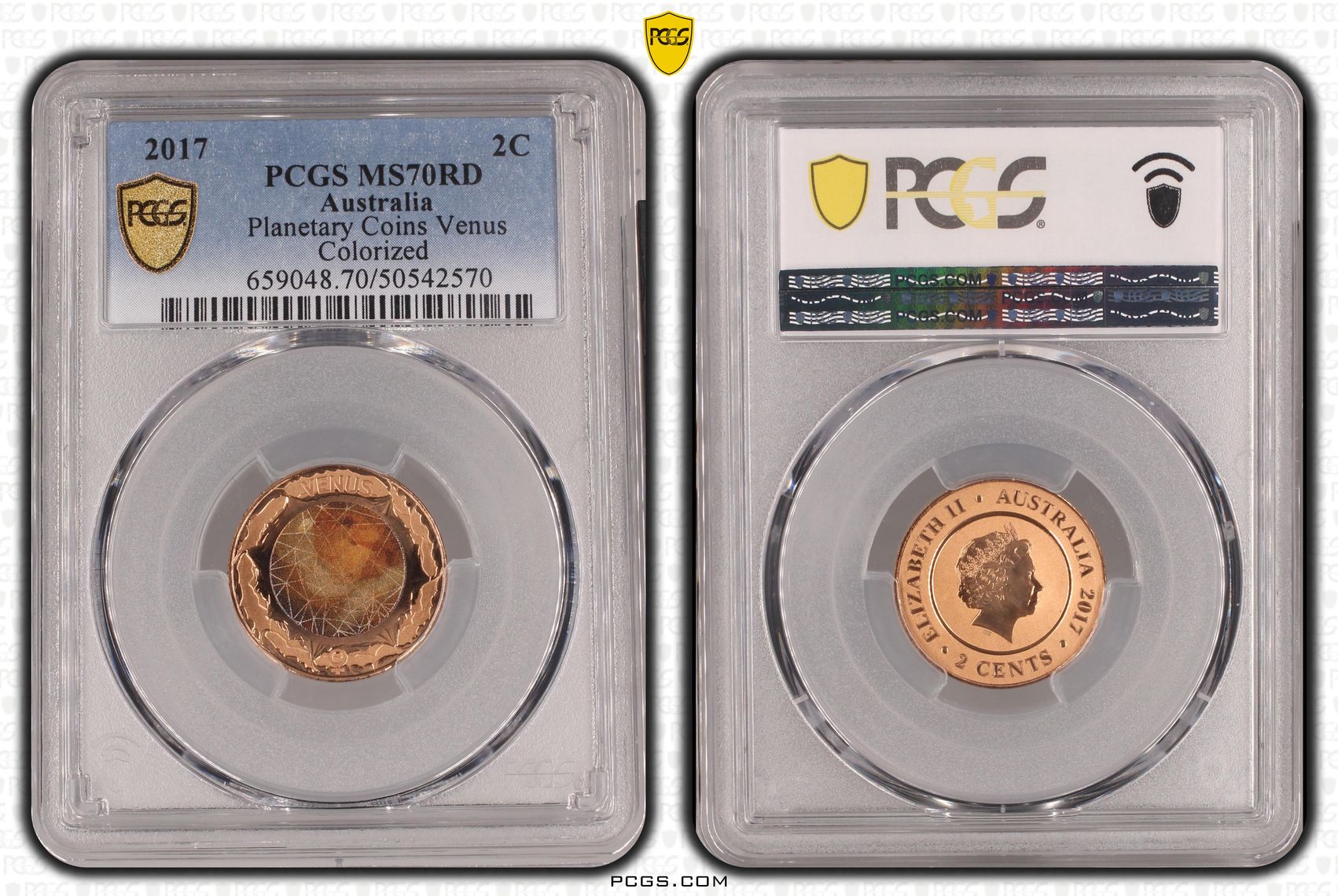 Planetary Coins Venus Colorized, Two Cent, 2017, PCGS MS70RD