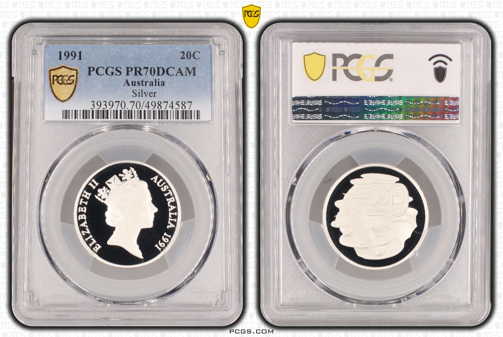 Silver, Twenty Cent, 1991, PCGS PR70DCAM