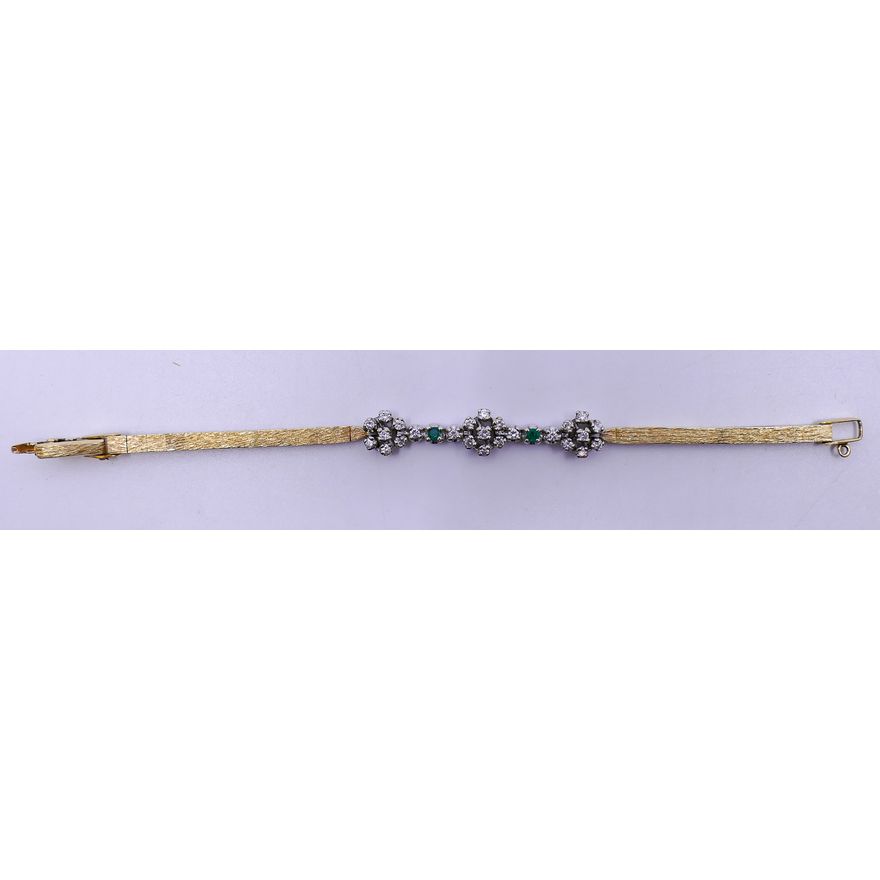 Ladies 14K Emerald & Diamond Bracelet. 6''- 10.4g