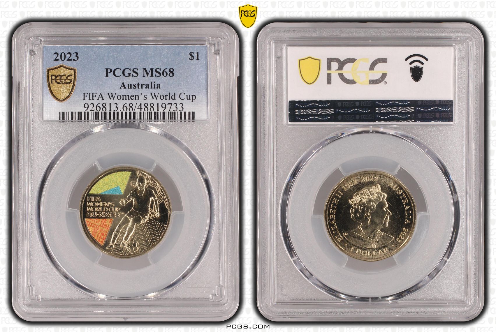Elizabeth II, FIFA Women's World Cup Colorized, One Dollar, 2023, PCGS MS68