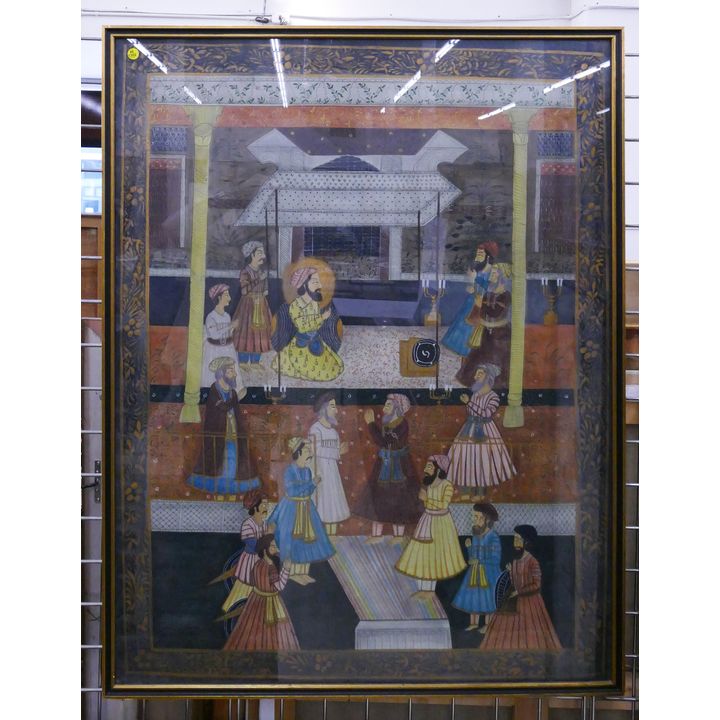 LARGE Persian Royalty Painting on Cloth Framed- 45x35''