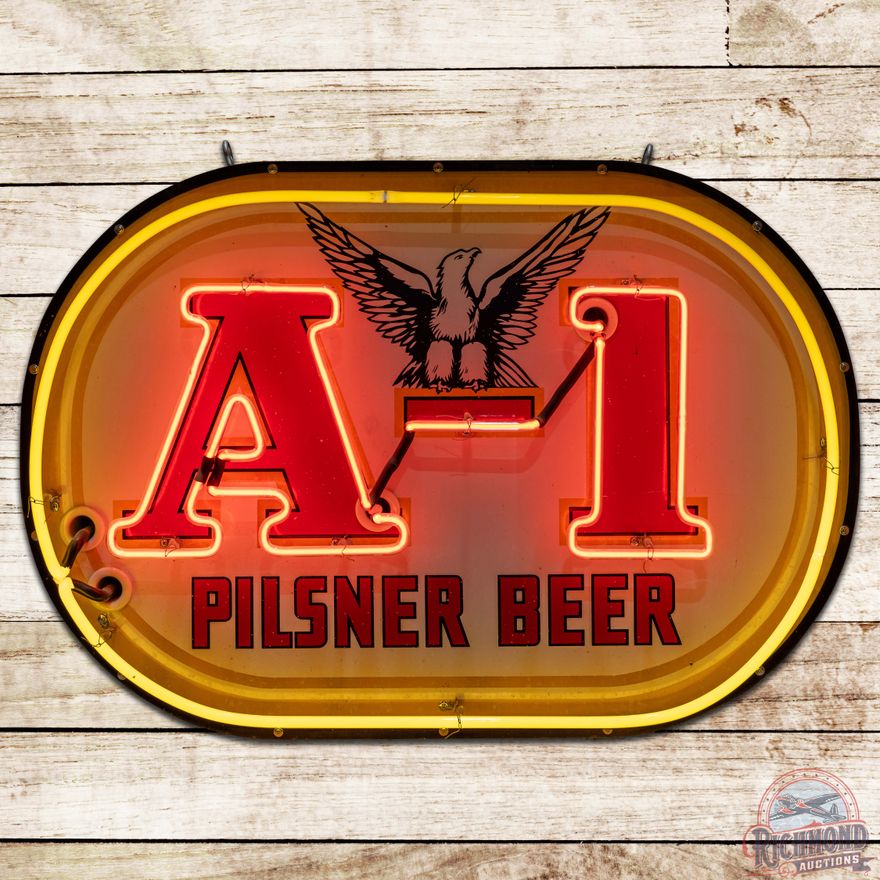 A-1 Pilsner Beer SS Porcelain Neon Sign w/ Eagle