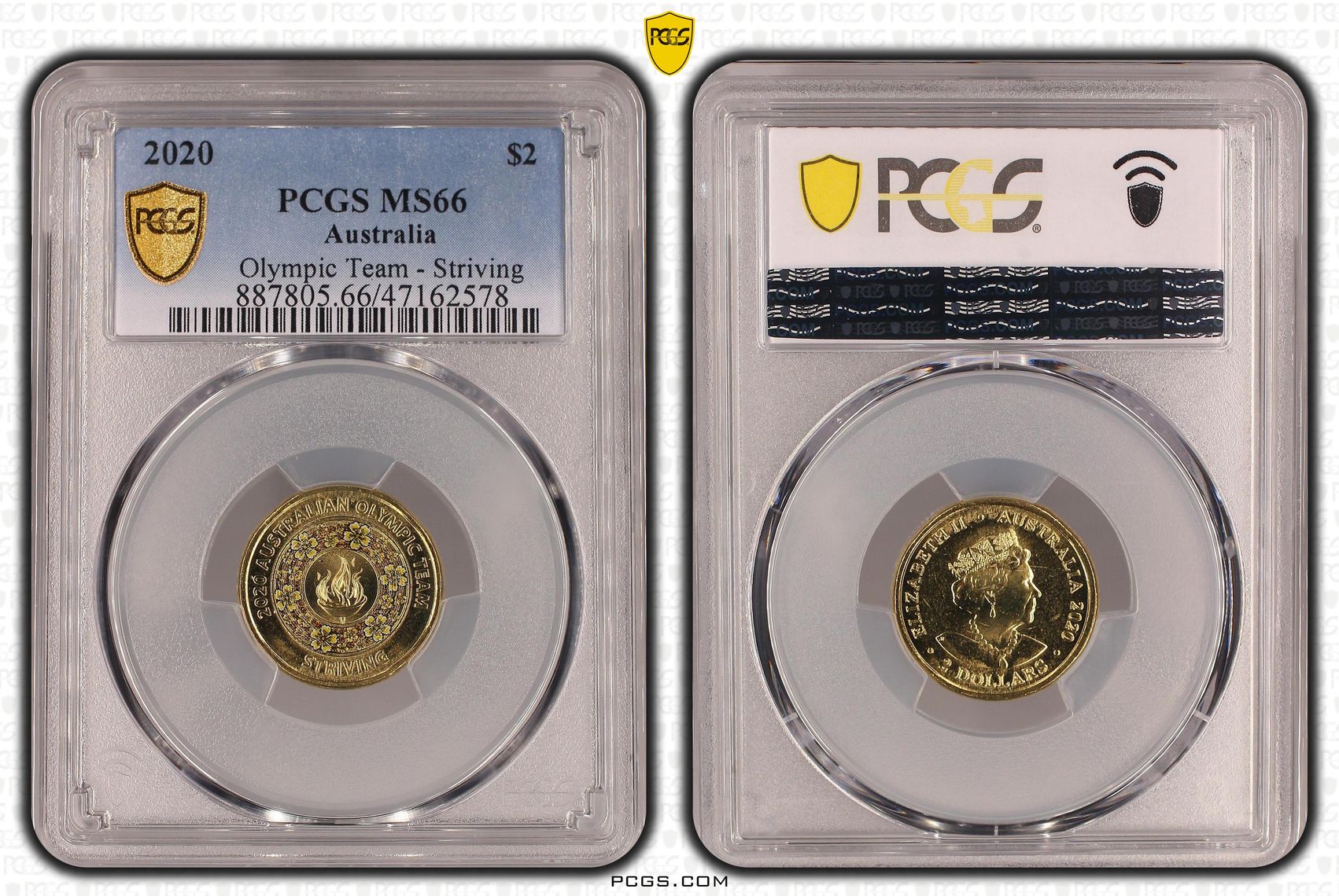 Elizabeth II, Olympic Team - Striving , Two Dollar, 2020, PCGS MS66