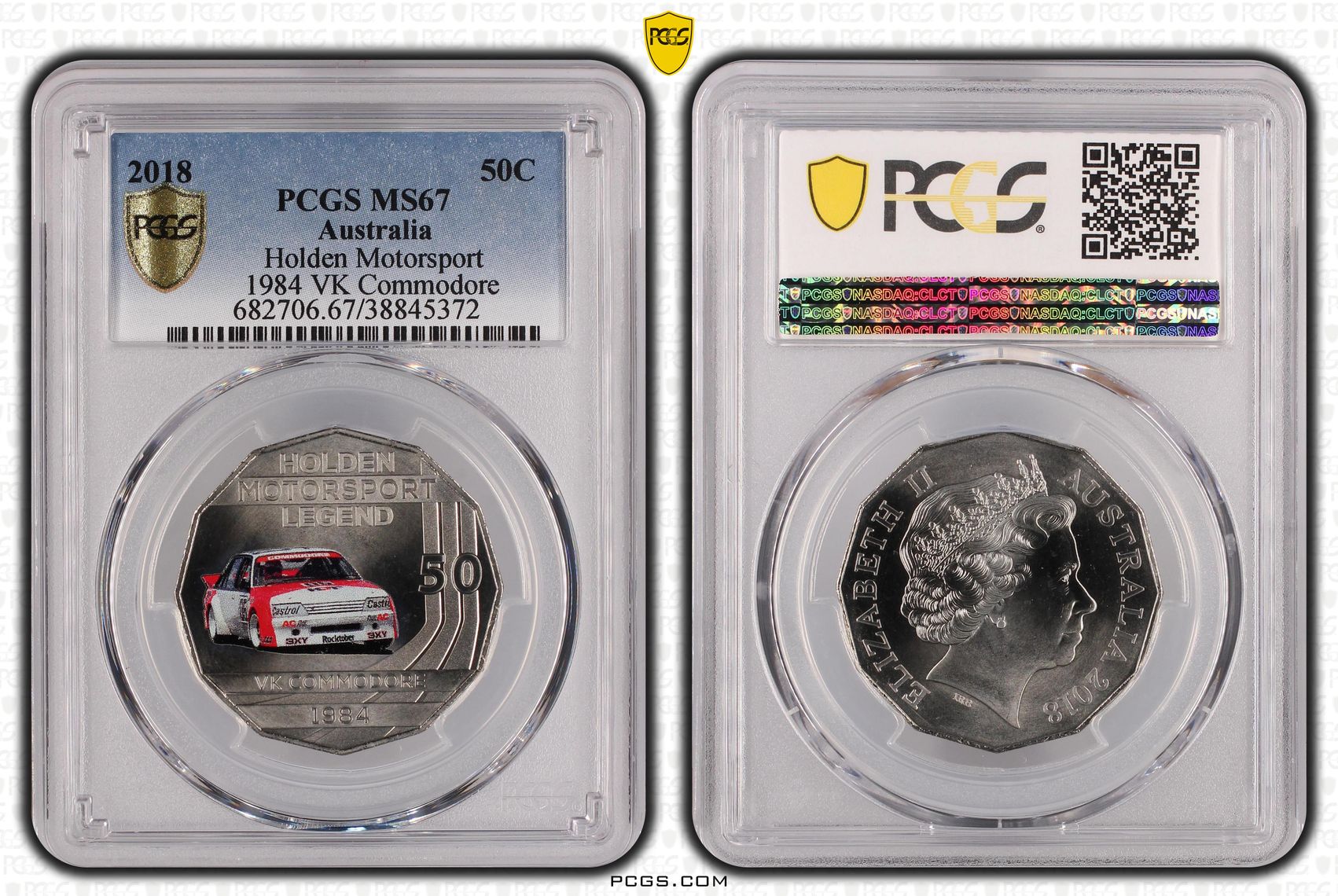 2018 Australia Fifty Cent, 50c Holden Motorsport - 1984 VK Commodore PCGS - MS67 -372