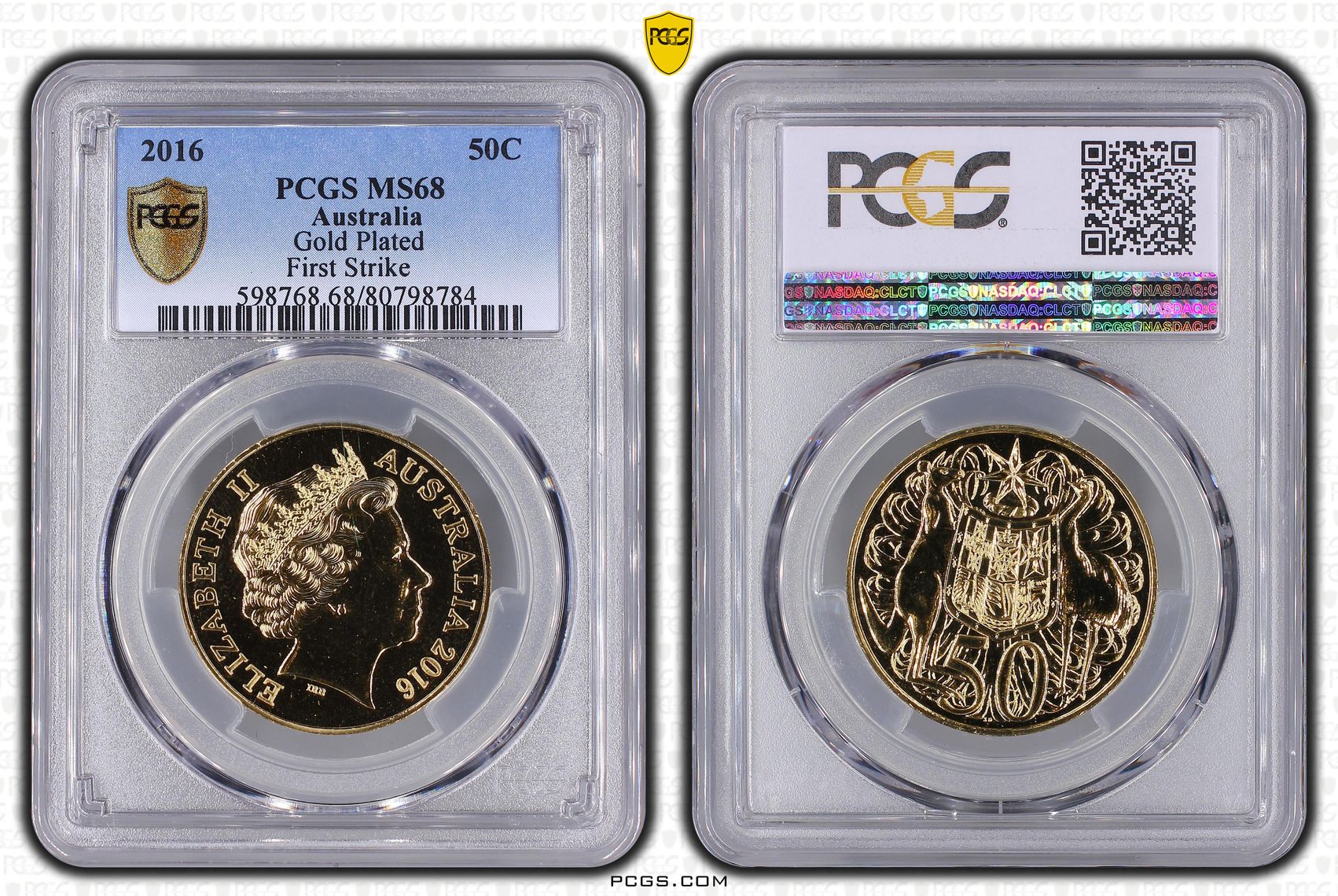 2016 Australian Fifty Cent, 50c Gold Plated PCGS - MS68 -784