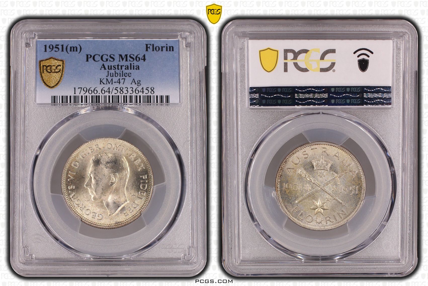 George VI, Jubilee, Florin, 1951(m), PCGS MS64