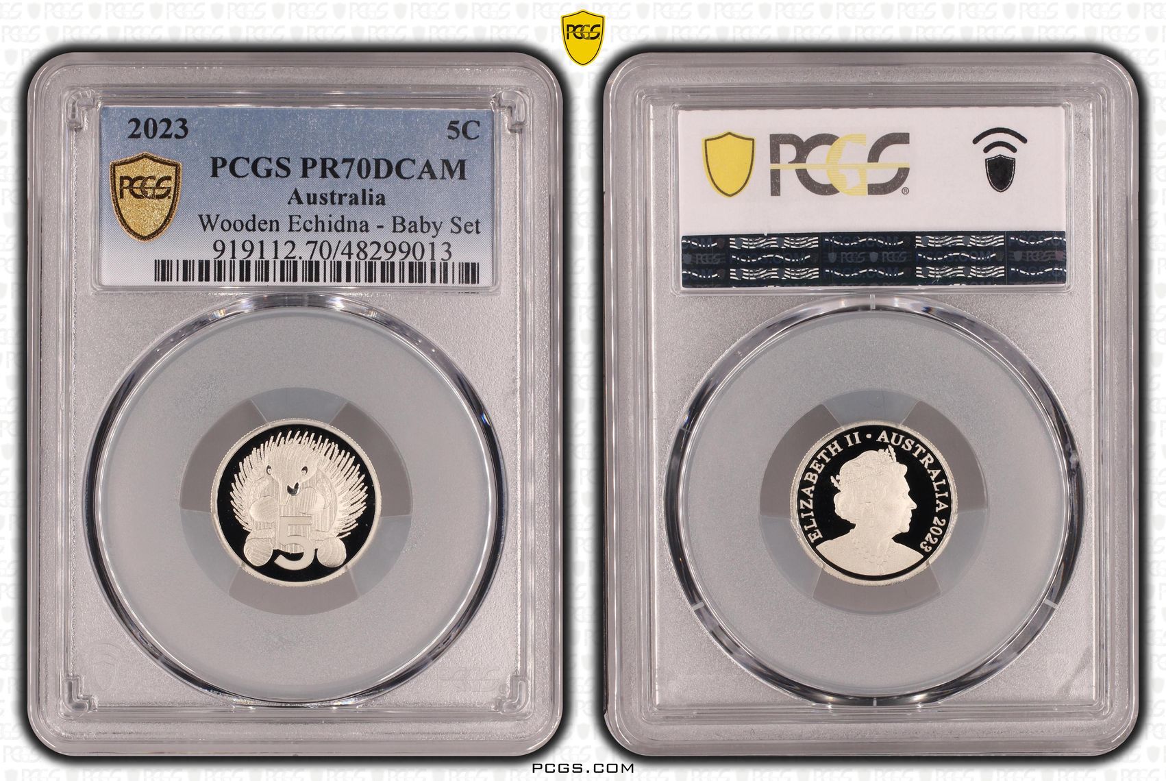 Wooden Echidna - Baby Set, Five Cent, 2023, PCGS PR70DCAM