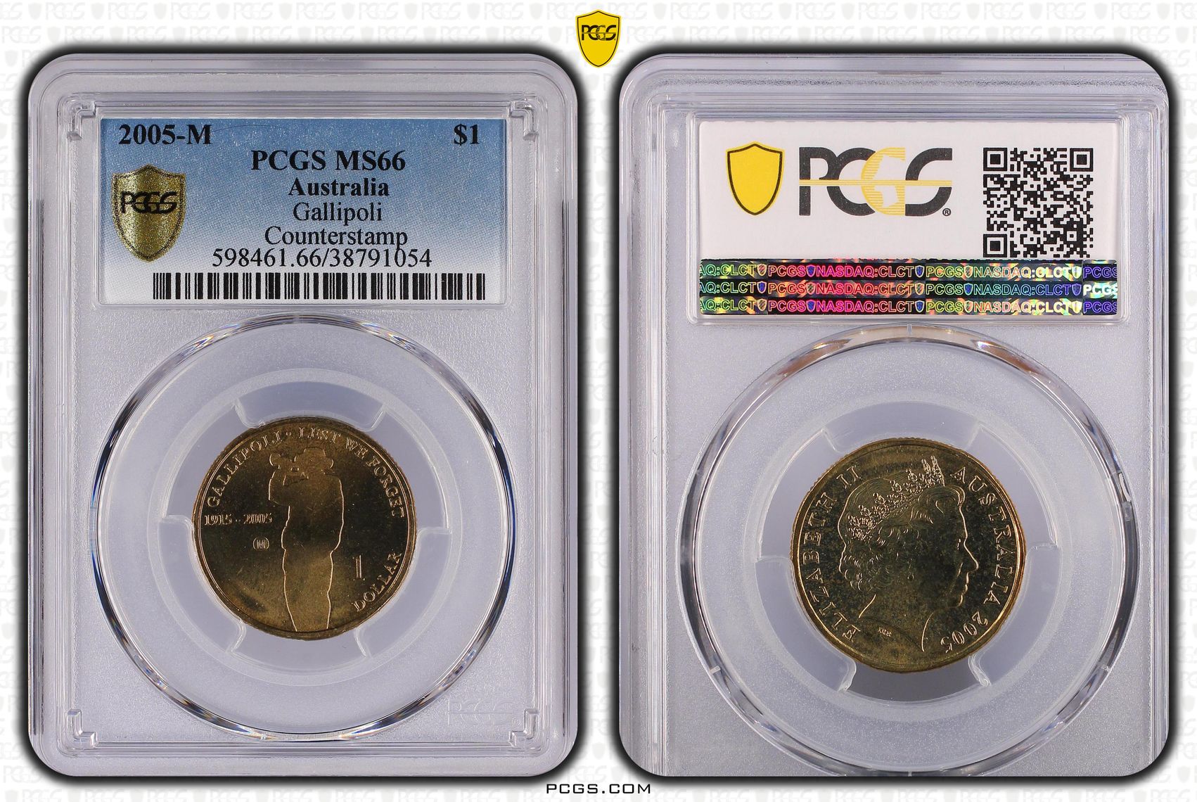 2005-M Australia One Dollar, $1 Gallipoli Counterstamp PCGS - MS66 POP 2/0 -054